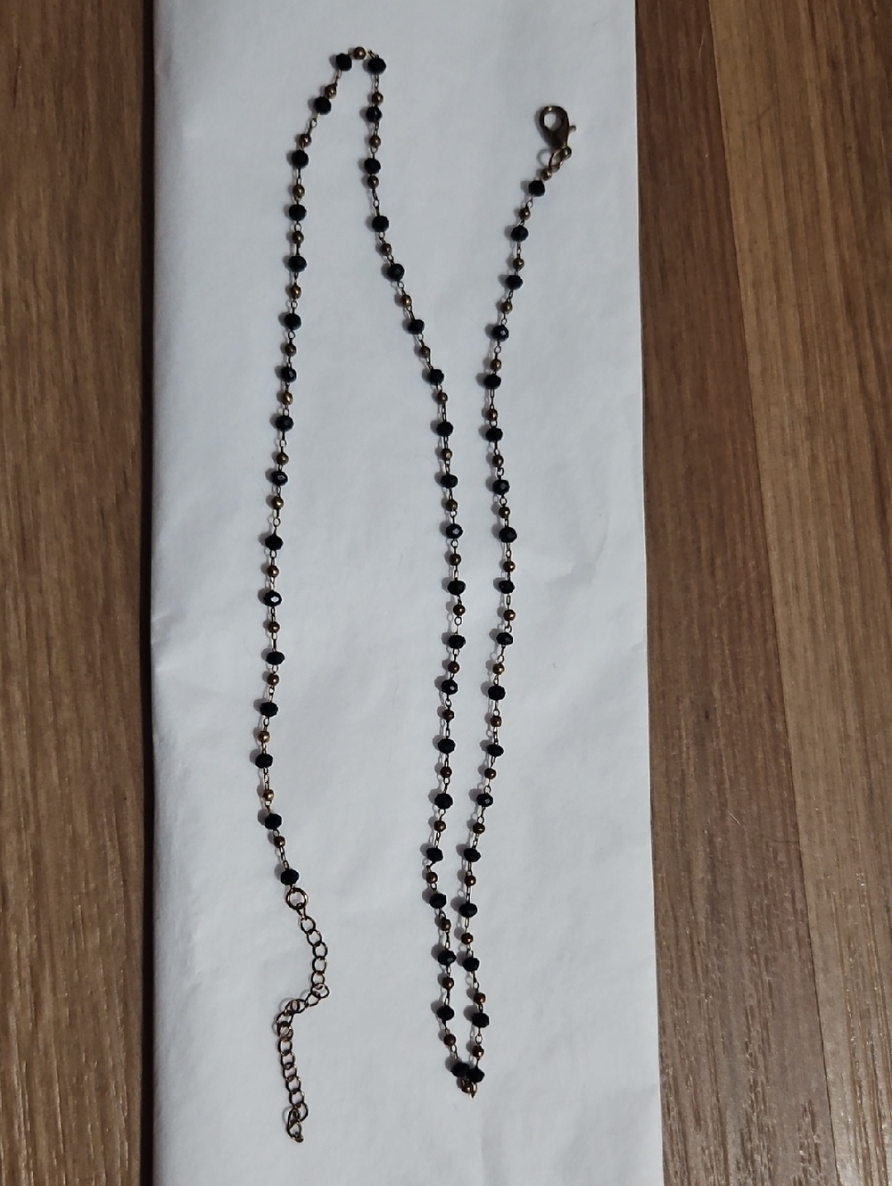 Unbranded Black Beaded Rosary-Style Necklace with Gold Links